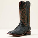 ARIAT Men's Classic Cash Genuine Ostrich Wide Square Toe Western Boot, Black