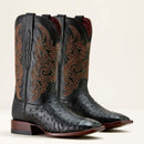 ARIAT Men's Classic Cash Genuine Ostrich Wide Square Toe Western Boot, Black