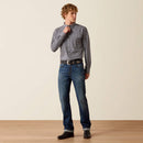 ARIAT Men's Wrinkle Free Dennis Fitted Snap Shirt, Navy