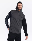 CATERPILLAR Men's UPF Hooded Banner L/S Tee , Dark Grey