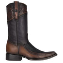 CUADRA Men's Leather Stingray Laser Narrow Square Toe Western Boot, Black