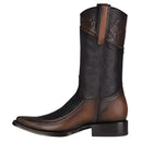 CUADRA Men's Leather Stingray Laser Narrow Square Toe Western Boot, Black