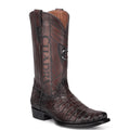 CUADRA Men's Genuine Alligator Leather Laser & Embroidery Western Boot, Chocolate