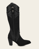 CUADRA Women's Embroidery & Zipper Round Toe Western Boot, Black