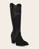 CUADRA Women's Embroidery & Zipper Round Toe Western Boot, Black