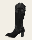CUADRA Women's Embroidery & Zipper Round Toe Western Boot, Black