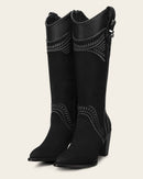 CUADRA Women's Embroidery & Zipper Round Toe Western Boot, Black