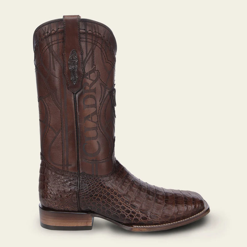 CUADRA Men's Copper LeatherCaiman Laser & Embroidery Square Toe CU456