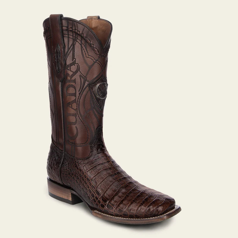 CUADRA Men's Copper LeatherCaiman Laser & Embroidery Square Toe CU456