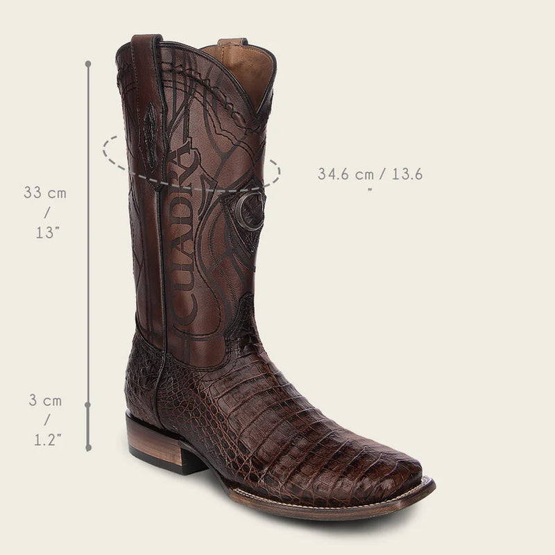 CUADRA Men's Copper LeatherCaiman Laser & Embroidery Square Toe CU456