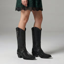 CUADRA Women's Embroidery & Studs Pointed Toe Western Boot