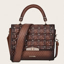 CUADRA Women's Top Austrian Crystals Handle Handbag , Honey Brown