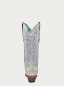 CORRAL BOOTS Women's White Overlay Embroidery And Crystals Snip Toe Boot C4103