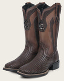 CUADRA Men's Genuine Bovine Leather Embroidery &amp; Laser Square Toe Western Boot