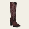 CUADRA Women's Crystals & Studs Pointed Toe Western Boot, Wine