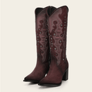 CUADRA Women's Crystals & Studs Pointed Toe Western Boot, Wine