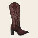 CUADRA Women's Crystals & Studs Pointed Toe Western Boot, Wine