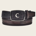 CUADRA Men's Engraved Black Ostrich Leather Western Belt BC205