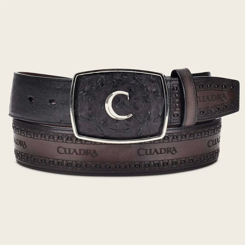 CUADRA Men's Engraved Ostrich Leather Western Belt BC205