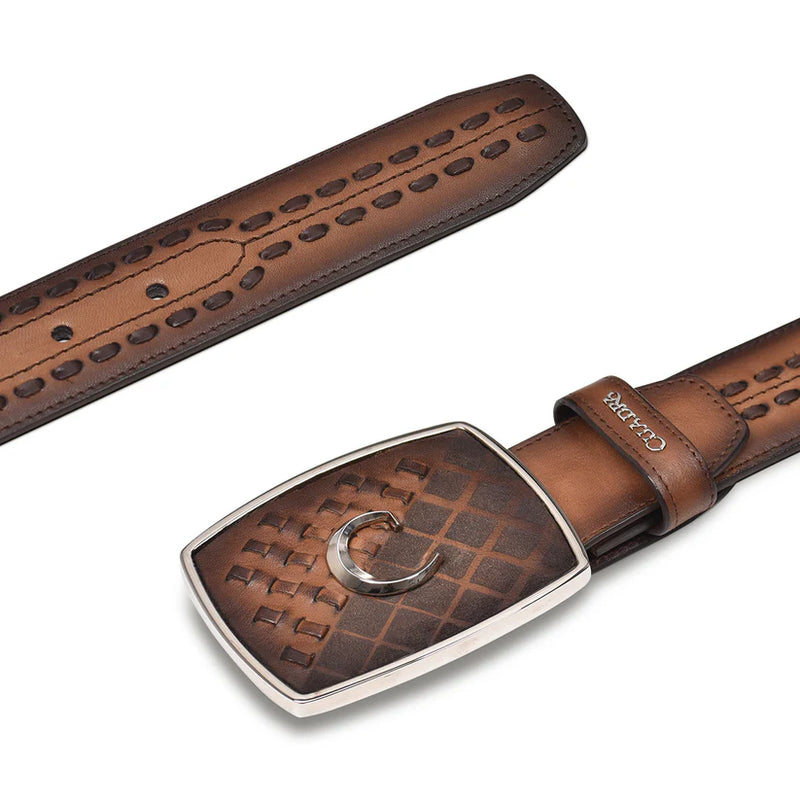 CUADRA Men's Hand-Painted Engraved Western Leather Belt BC243