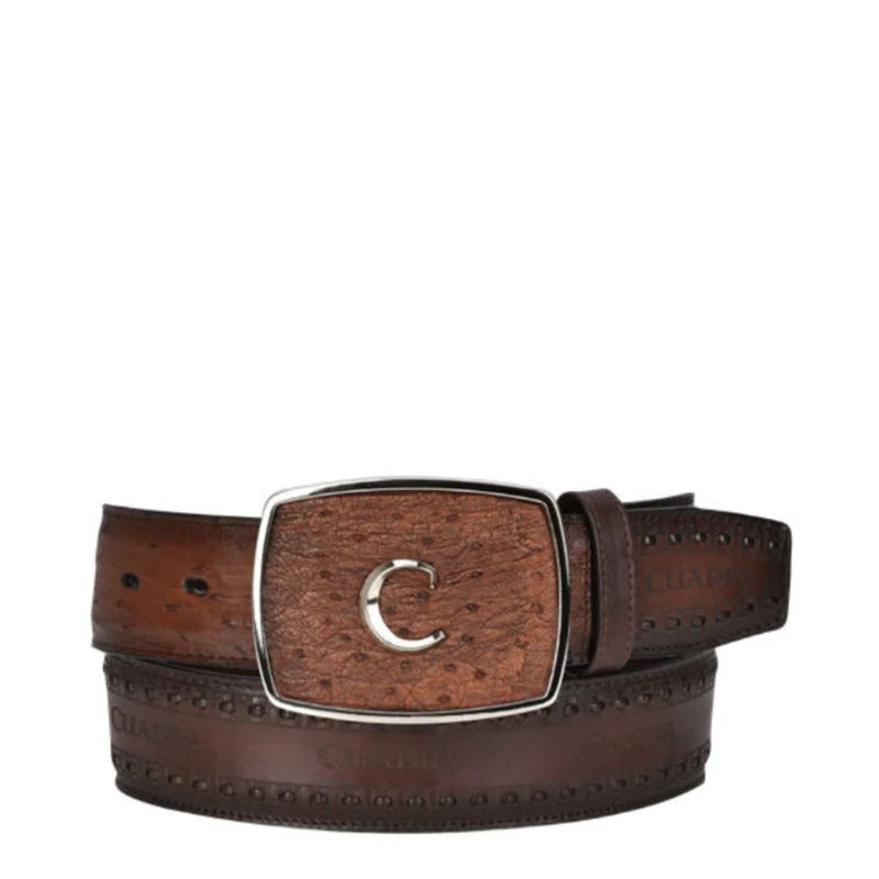 CUADRA Men's Engraved Ostrich Leather Western Belt BC278