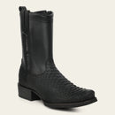 CUADRA Men's Genuine Leather Laser & Zipper Narrow Square Toe Western Boot, Black