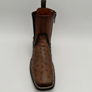 CUADRA Men’s Genuine Ostrich Leather Square Toe Western Ankle Boot with Side Zipper CU889