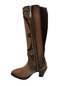 CUADRA Women's Genuine Leather High Rise Western Boot, Almond