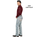 LAMASINI Men's Denim Premium Jeans Stretch Boot Cut Embroidery