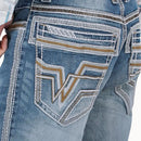 MONTERO Men's Embroidery  Denim Stretch Boot Cut Jean, Blue