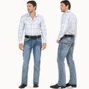 MONTERO Men's Embroidery  Denim Stretch Boot Cut Jean, Blue