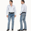 MONTERO Men's Embroidery  Denim Stretch Boot Cut Jean, Blue