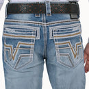 MONTERO Men's Embroidery  Denim Stretch Boot Cut Jean, Blue
