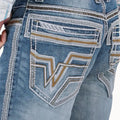 MONTERO Men's Embroidery  Denim Stretch Boot Cut Jean, Blue