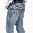 MONTERO Men's Embroidery  Denim Stretch Boot Cut Jean, Blue