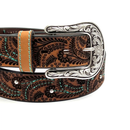 NOCONA Women's Belt Turquoise Stitch Paisley Brown