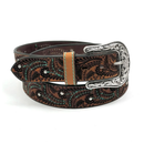 NOCONA Women's Belt Turquoise Stitch Paisley Brown