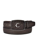 CUADRA Men's Genuine Leather Laser & Woven Western Belt, Black
