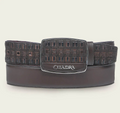 CUADRA Men's Embroidery Leather Western Belt, Dark Brown
