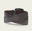 CUADRA Men's Embroidery Leather Western Belt, Dark Brown