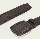 CUADRA Men's Embroidery Leather Western Belt, Dark Brown