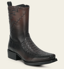 CUADRA Men's Genuine Leather Laser & Embroidery Western Boot, Chocolate