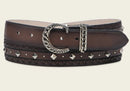 CUADRA Women's Engraved Bovine Belt With Studs, Chocolate