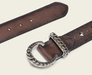 CUADRA Women's Engraved Bovine Belt With Studs, Chocolate