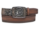 CUADRA Men's Genuine Leather Laser & Woven Belt, Honey