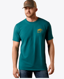 ARIAT Men's Bison Wander Flag Classic Fit T-Shirt, Mediterranean