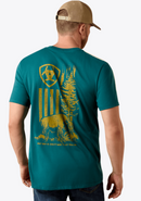 ARIAT Men's Bison Wander Flag Classic Fit T-Shirt, Mediterranean