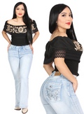 El Centenario Women's Boot Cut Denim Jeans Light Blue