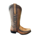 CUADRA Men's Ostrich Leather Embroidery and Woven Narrow Toe Western Boot