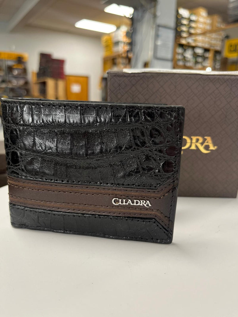 CUADRA Men's Plunge Black Exotic Stitching Wallet DU509